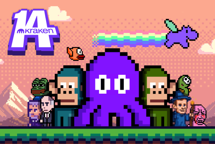 Pixel-art Kraken characters on a retro arcade adventure.